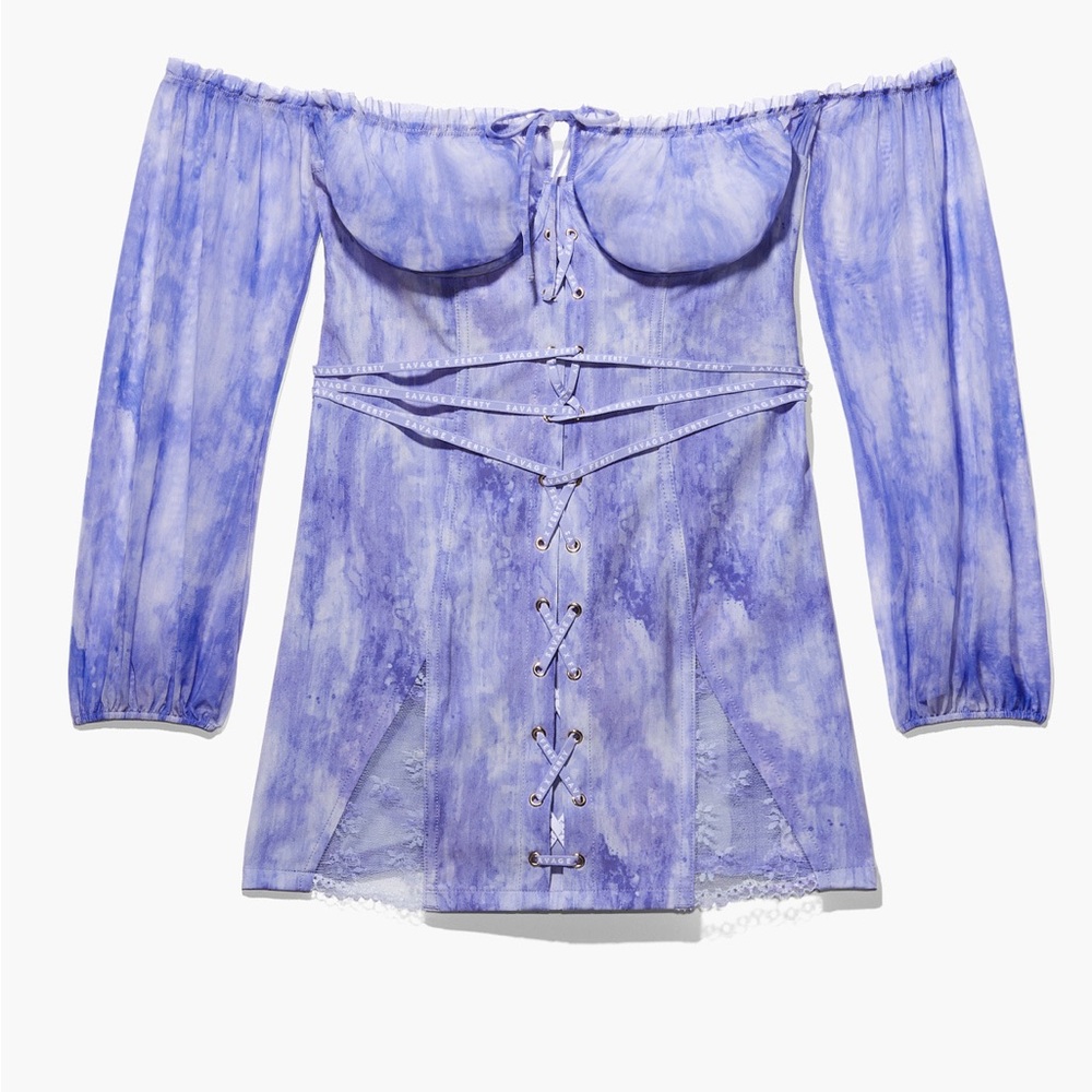 Savage fenty watercolor tyedie lavender lace up corset